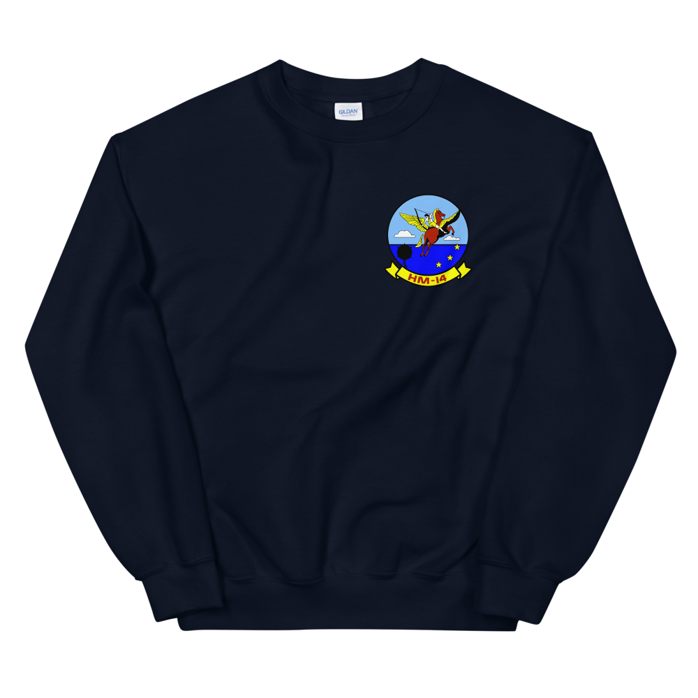 HM-14 The Vanguard Squadron Crest Unisex Sweatshirt – front view, navy