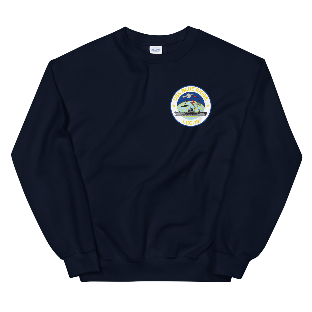 USS Blue Ridge (LCC-19) 1990-91 ODS/S Cruise Sweatshirt – front view, navy