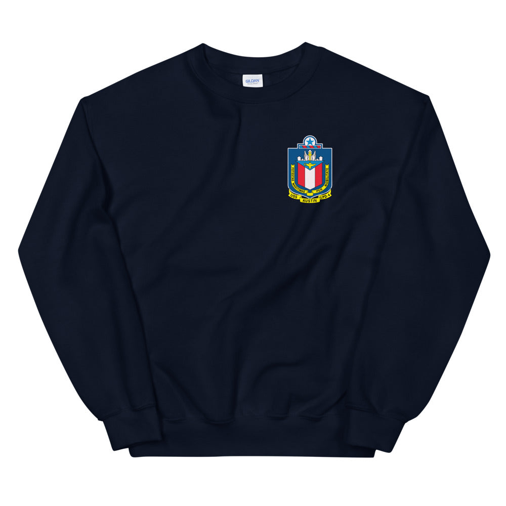 USS Austin (LPD-4) Ship's Crest Sweatshirt – front view, navy