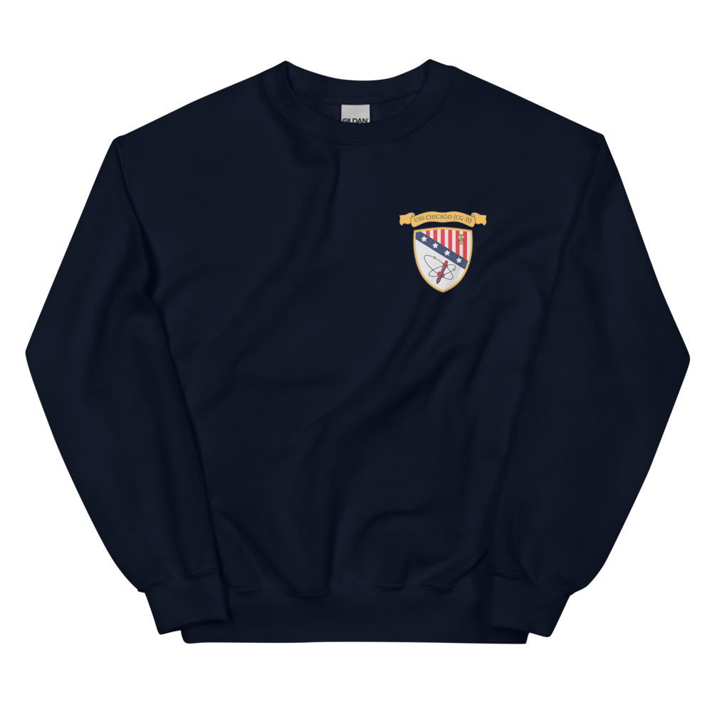 USS Chicago (CG-11) Ship's Crest Sweatshirt - Gold – front view, navy