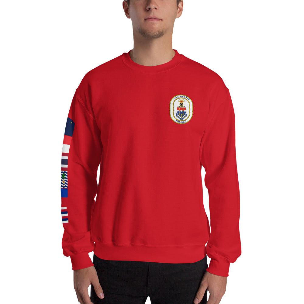 USS Hewitt (DD-966) 1989-90 Cruise Sweatshirt - FLAGS ON SLEEVE – red