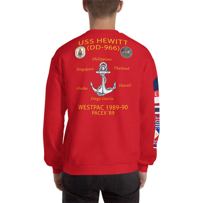 USS Hewitt (DD-966) 1989-90 Cruise Sweatshirt - FLAGS ON SLEEVE – red