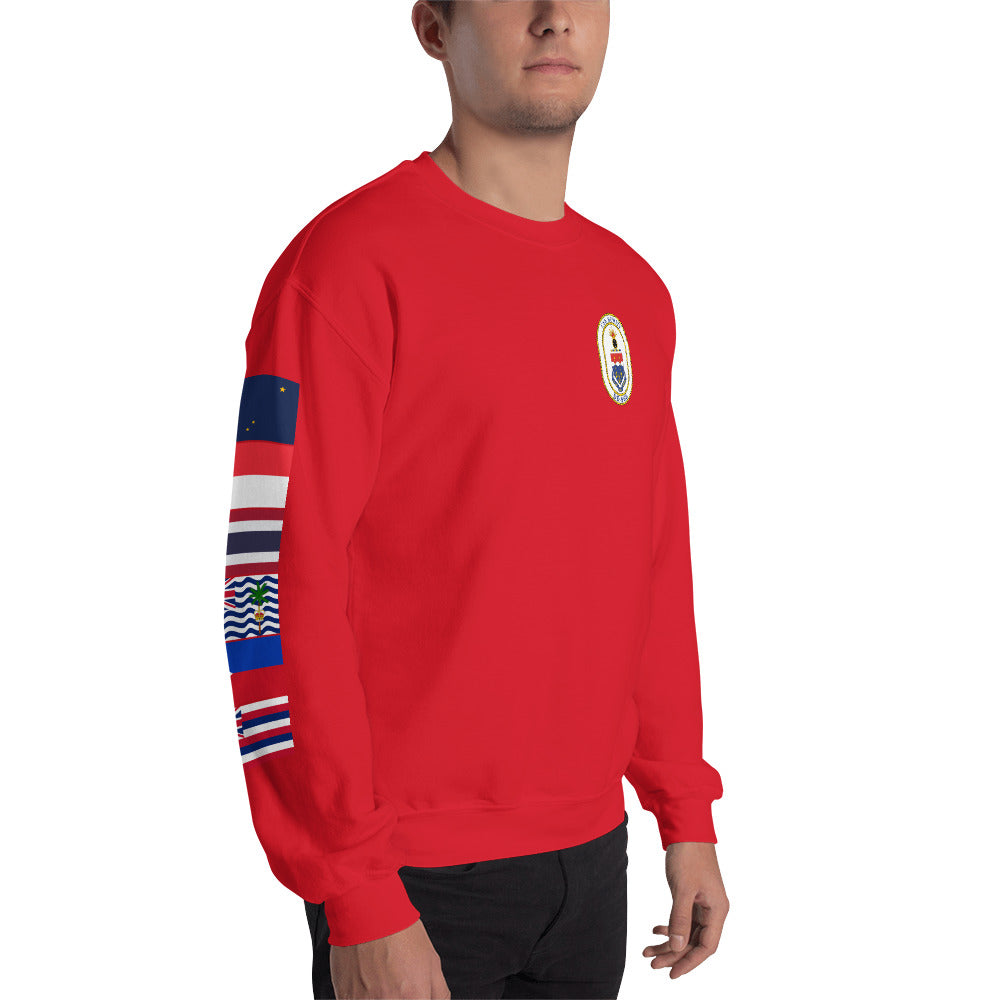 USS Hewitt (DD-966) 1989-90 Cruise Sweatshirt - FLAGS ON SLEEVE – red