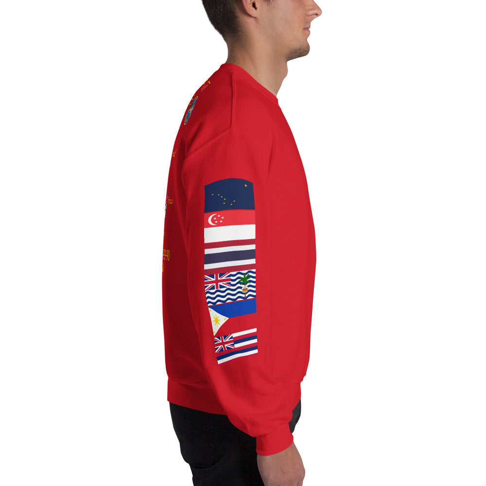 USS Hewitt (DD-966) 1989-90 Cruise Sweatshirt - FLAGS ON SLEEVE – red