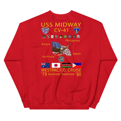 USS Midway (CV-41) 1979-80 Cruise Sweatshirt with Persian Gulf Yacht Club – red