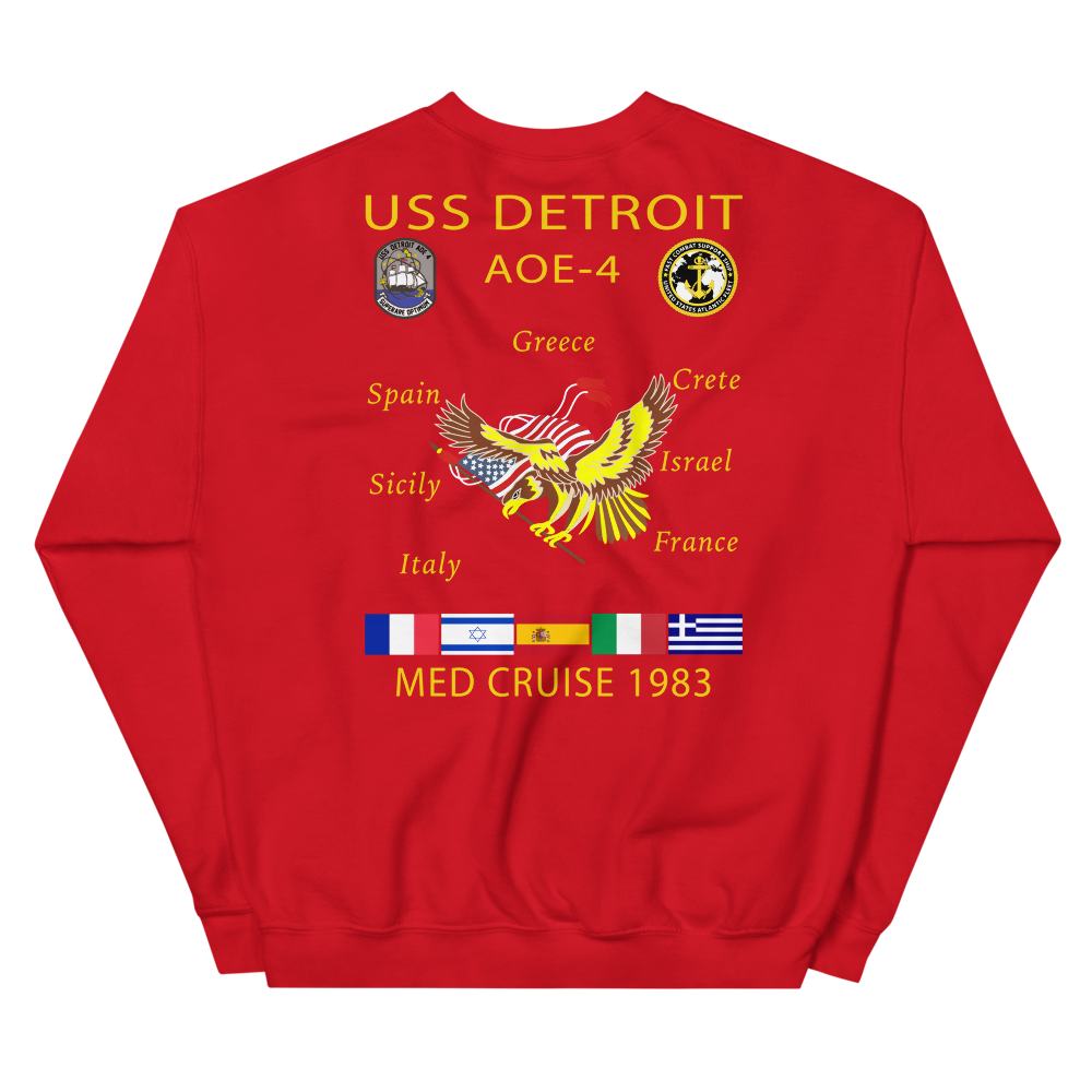 USS Detroit (AOE-4) 1983 Med Cruise Sweatshirt – back view, red