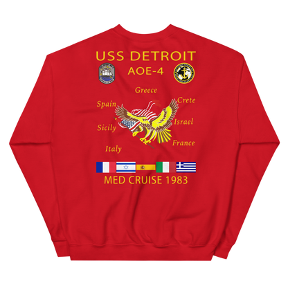 USS Detroit (AOE-4) 1983 Med Cruise Sweatshirt – back view, red