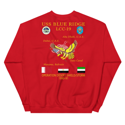 USS Blue Ridge (LCC-19) 1990-91 ODS/S Cruise Sweatshirt – back view, red