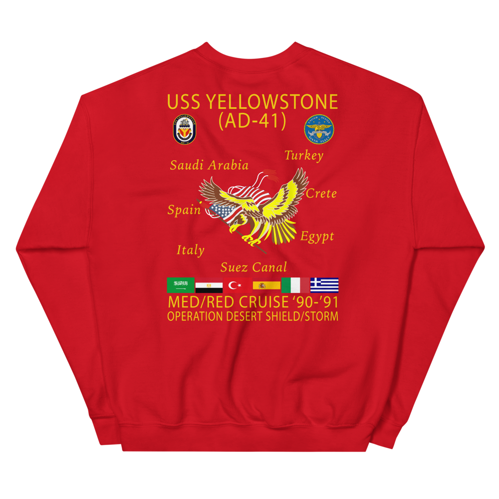 USS Yellowstone (AD-41) 1990-91 ODS/S Cruise Sweatshirt – back view, red