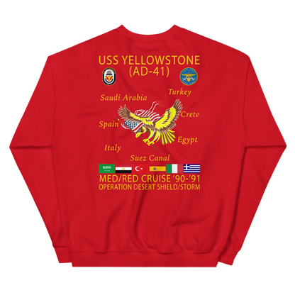 USS Yellowstone (AD-41) 1990-91 ODS/S Cruise Sweatshirt – back view, red