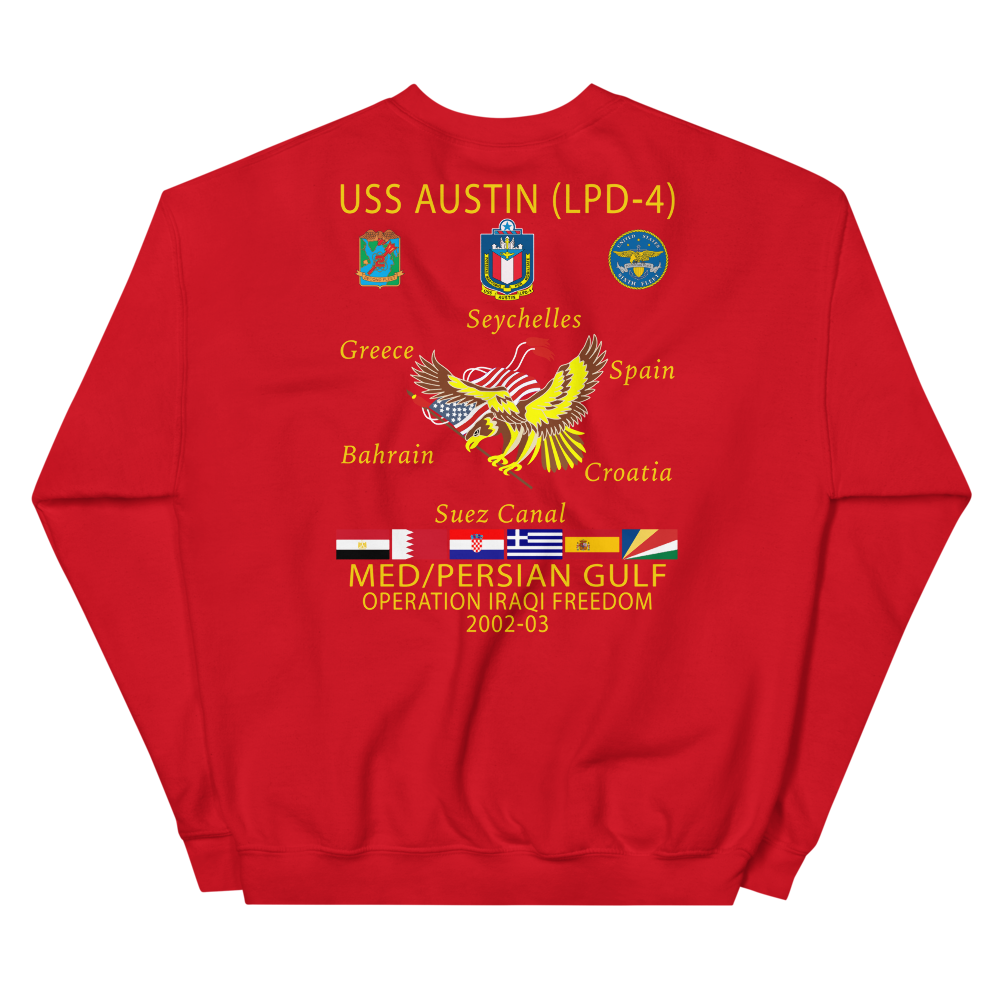 USS Austin (LPD-4) 2002-03 Cruise Sweatshirt – back view, red