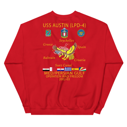 USS Austin (LPD-4) 2002-03 Cruise Sweatshirt – back view, red