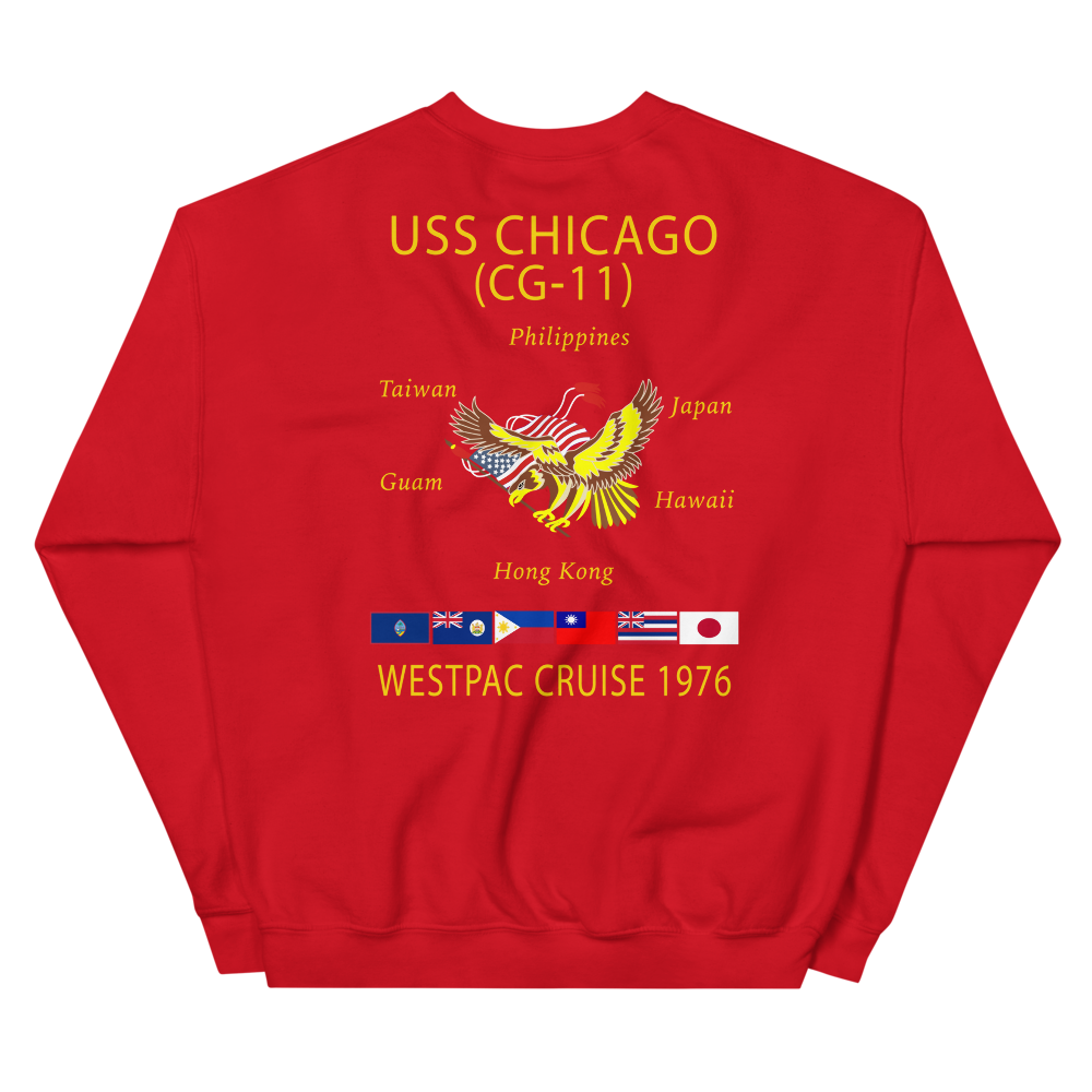 USS Chicago (CG-11) 1976 WESTPAC Cruise Sweatshirt – back view, red