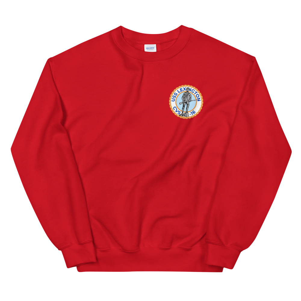 USS Lexington (CVS-16) Ship's Crest Sweatshirt – front view, red