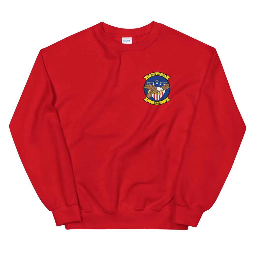 VFA-122 Flying Eagles Squadron Crest Unisex Sweatshirt – front view, red