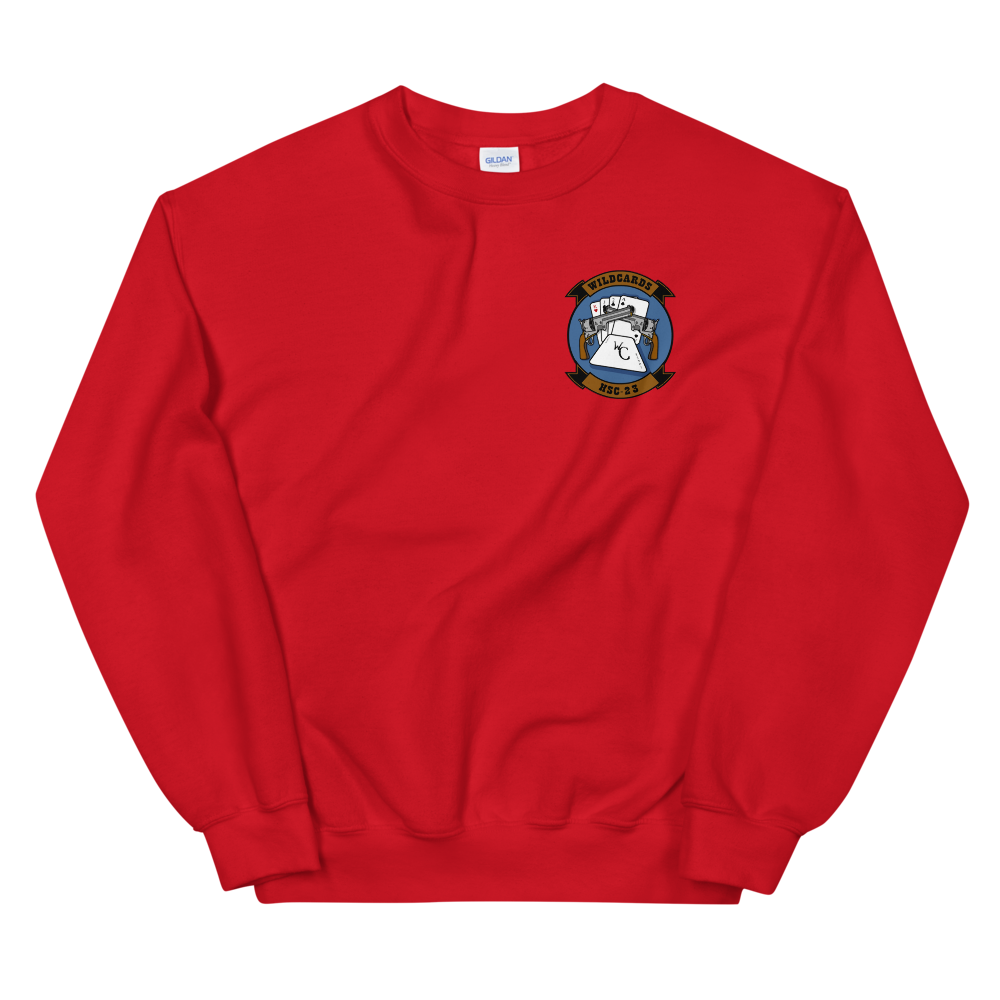 HSC-23 Wildcards Squadron Crest Unisex Sweatshirt – front view, red