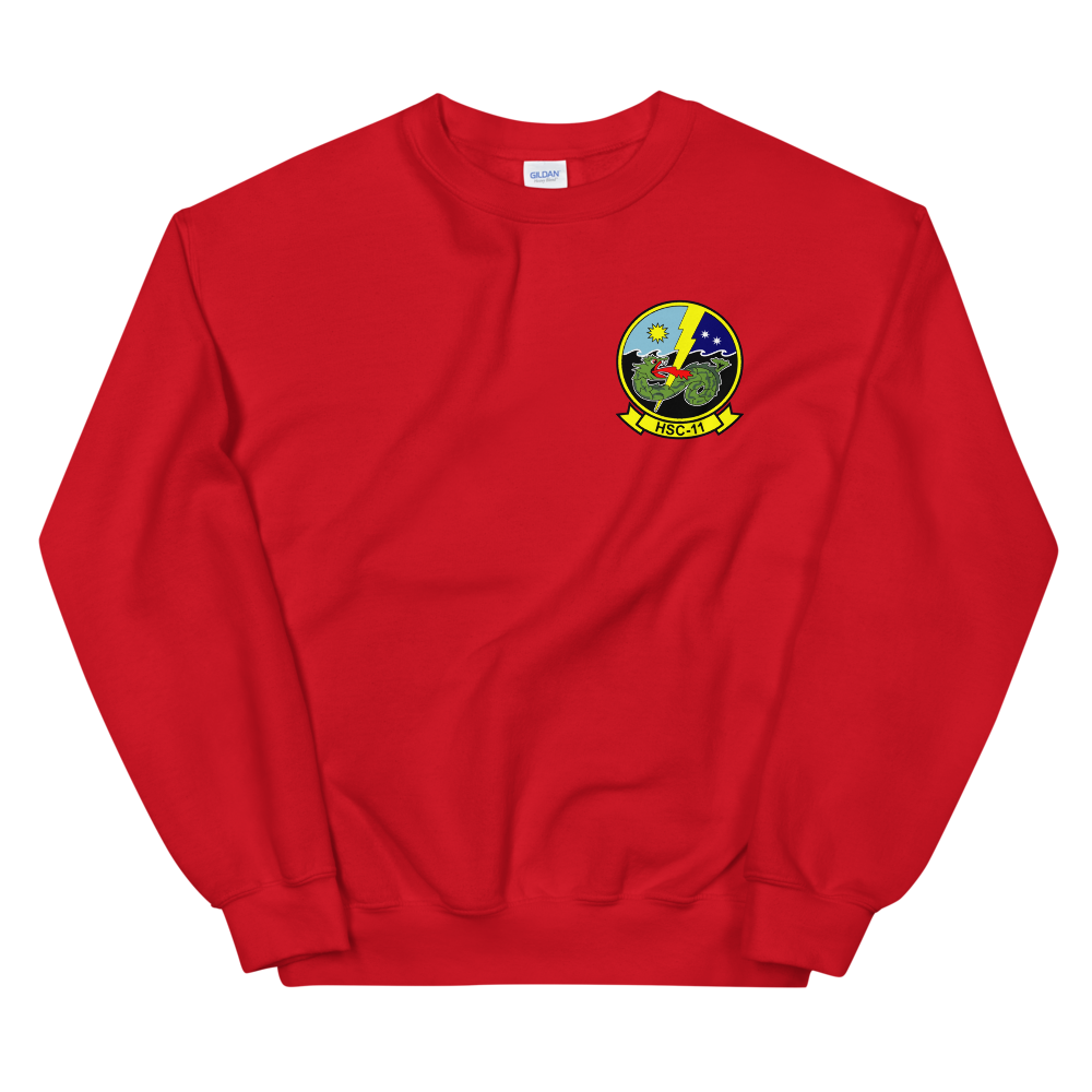 HSC-11 Dragonslayers Squadron Crest Unisex Sweatshirt – front view, red