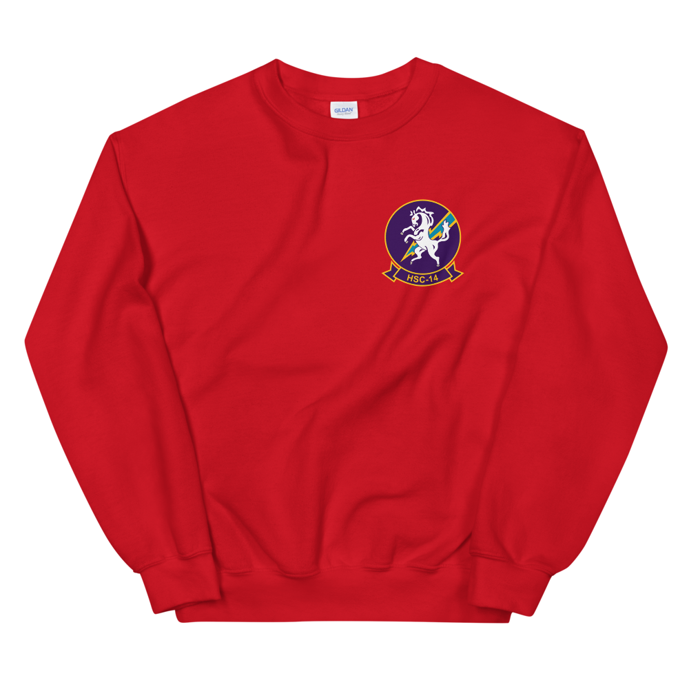 HSC-14 Chargers Squadron Crest Unisex Sweatshirt – front view, red