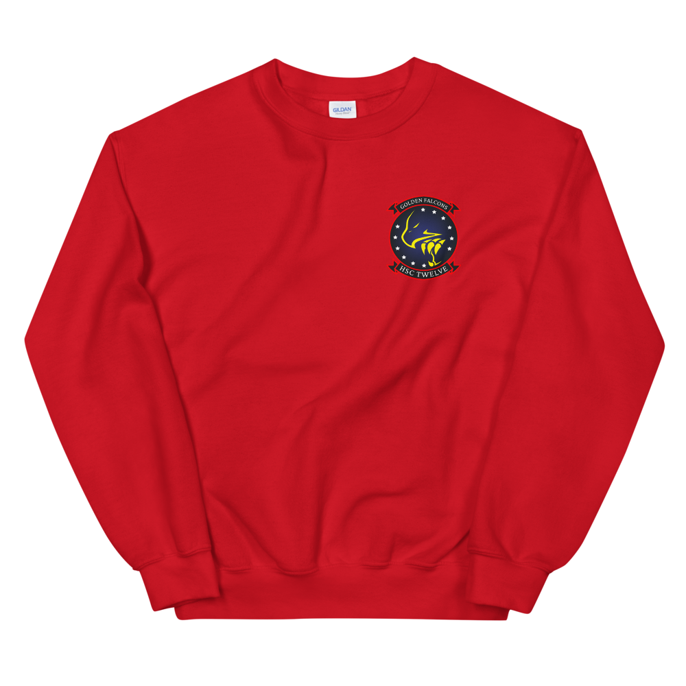 HSC-12 Golden Falcons Squadron Crest Unisex Sweatshirt – front view, red