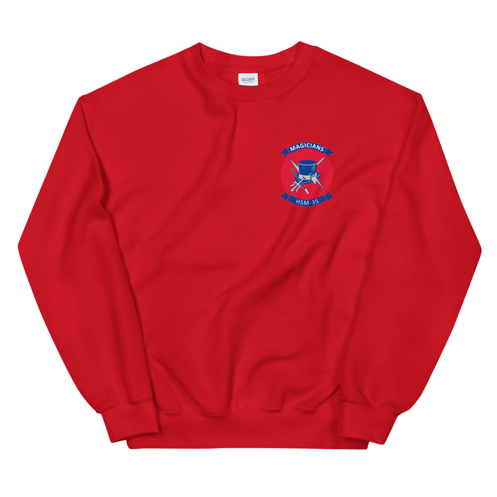 HSM-35 Magicians Squadron Crest Unisex Sweatshirt – front view, red