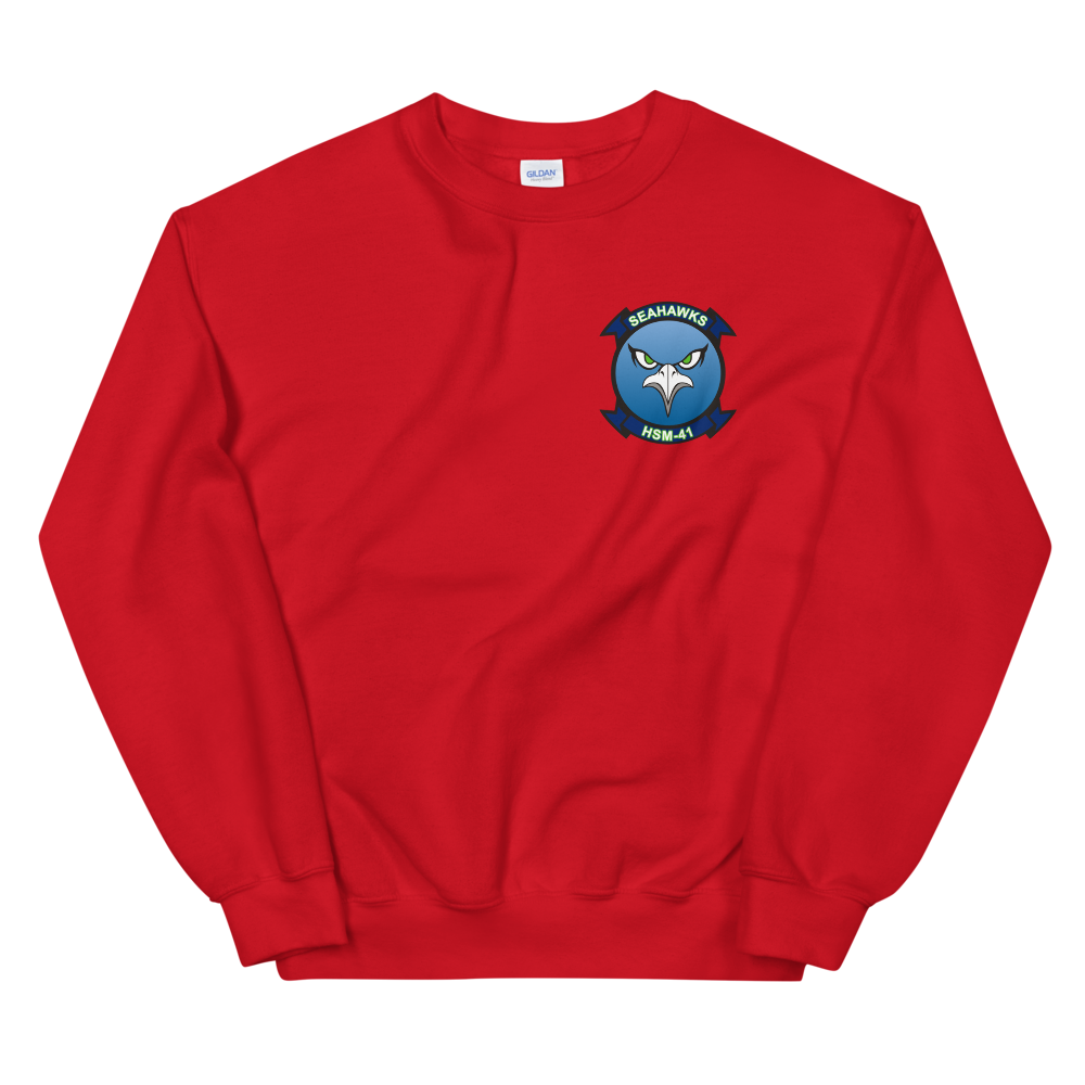 HSM-41 Seahawks Squadron Crest Unisex Sweatshirt – front view, red