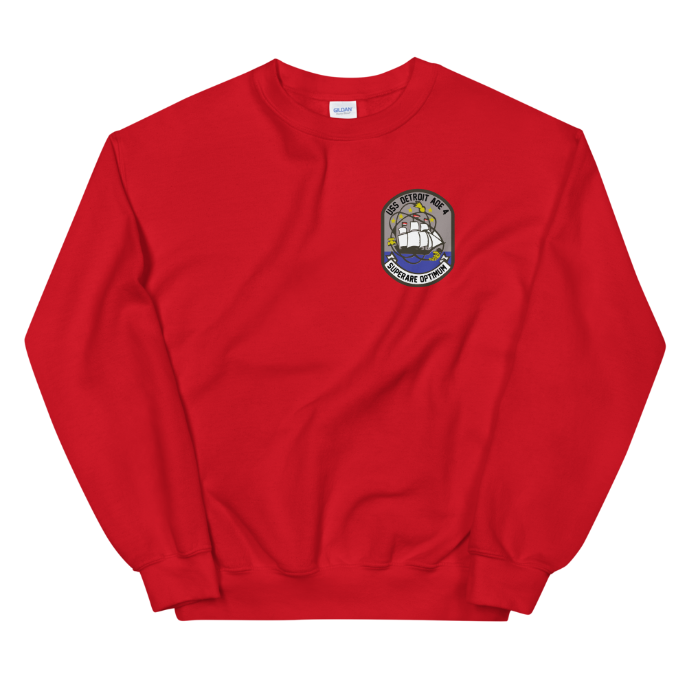 USS Detroit (AOE-4) 1983 Med Cruise Sweatshirt – front view, red