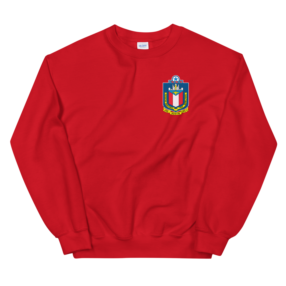 USS Austin (LPD-4) 2002-03 Cruise Sweatshirt – front view, red