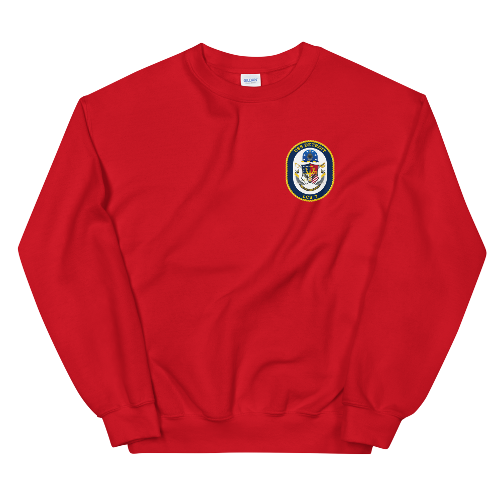 USS Detroit (LCS-7) Ship's Crest Sweatshirt – front view, red