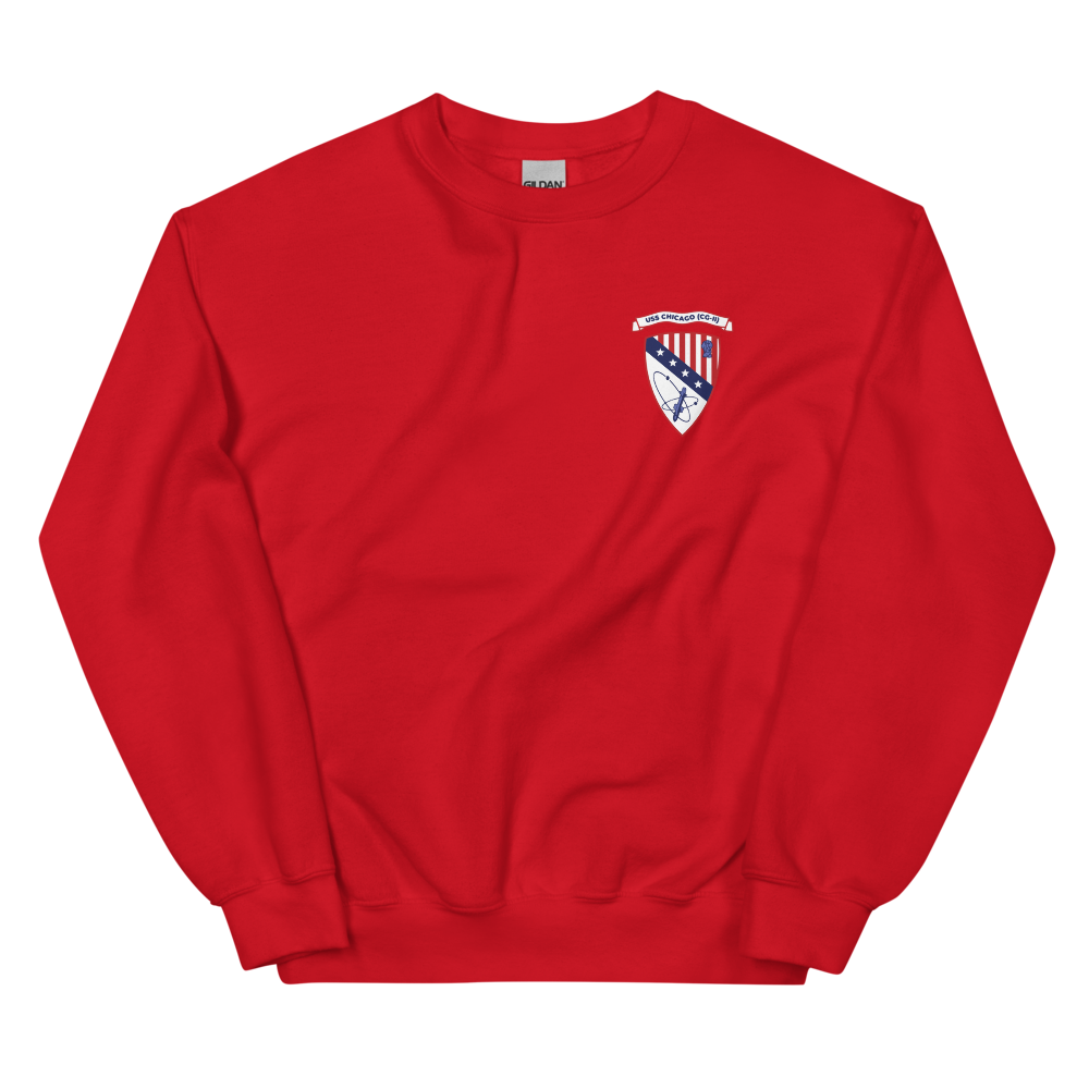 USS Chicago (CG-11) Ship's Crest Sweatshirt - Blue – front view, red