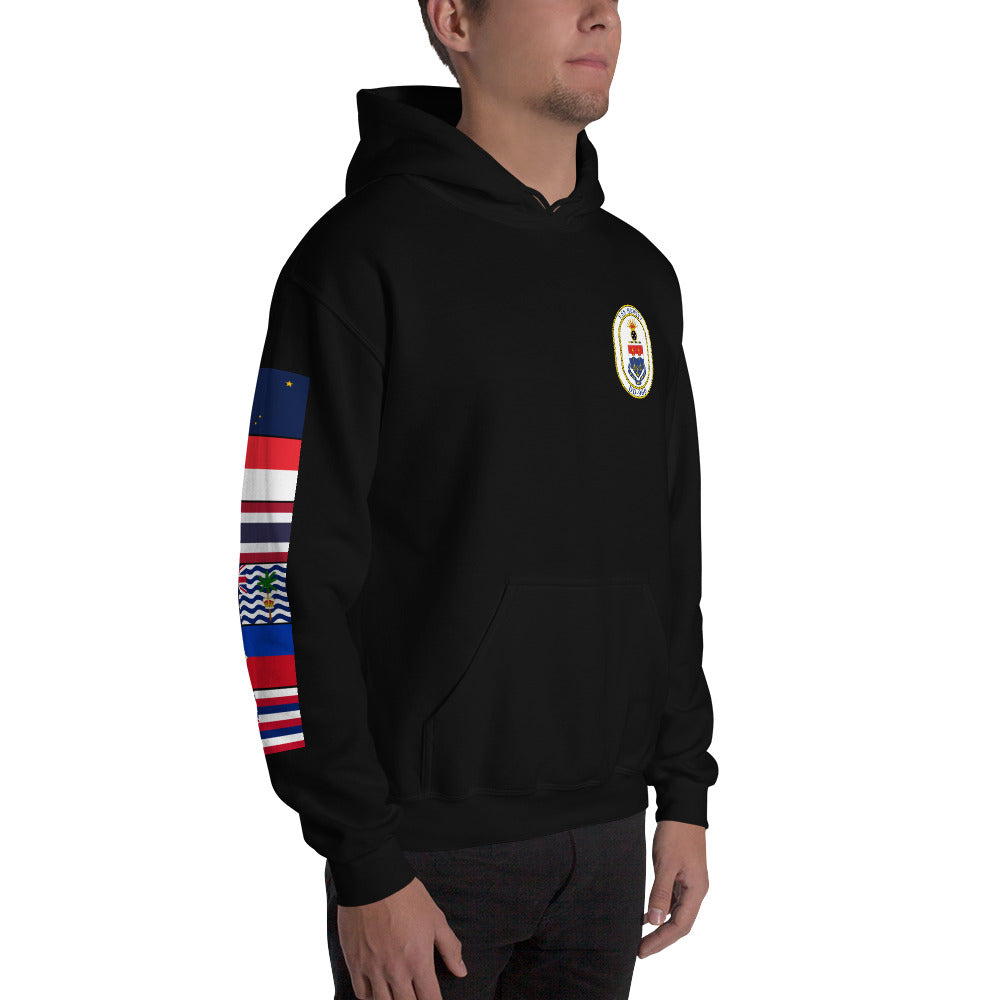 USS Hewitt (DD-966) 1989-90 Cruise Hoodie - FLAGS ON SLEEVE – black