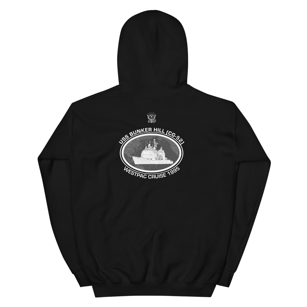 USS Bunker Hill (CG-52) 1995 Deployment Hoodie – back view, black