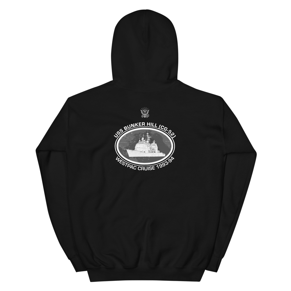 USS Bunker Hill (CG-52) 1993-94 Deployment Hoodie – back view, black