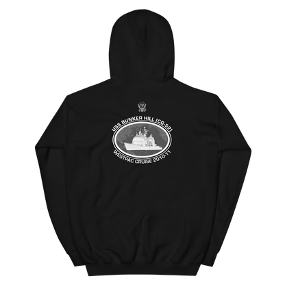 USS Bunker Hill (CG-52) 2010-11 Deployment Hoodie – back view, black