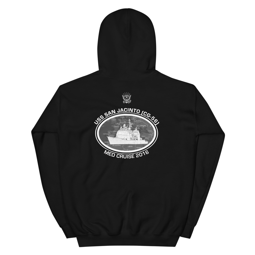 USS San Jacinto (CG-56) 2016 Deployment Hoodie – back view, black