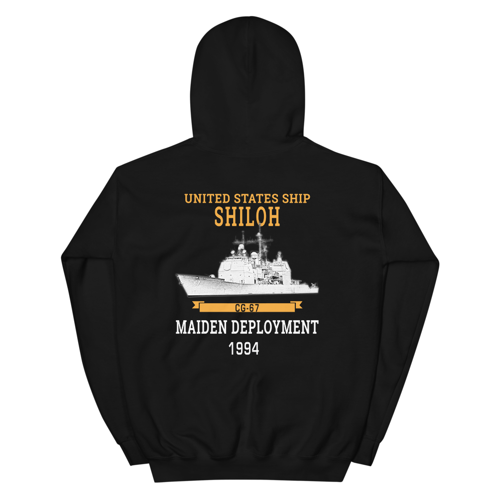 USS Shiloh (CG-67) 1994 Maiden Deployment Hoodie – back view, black