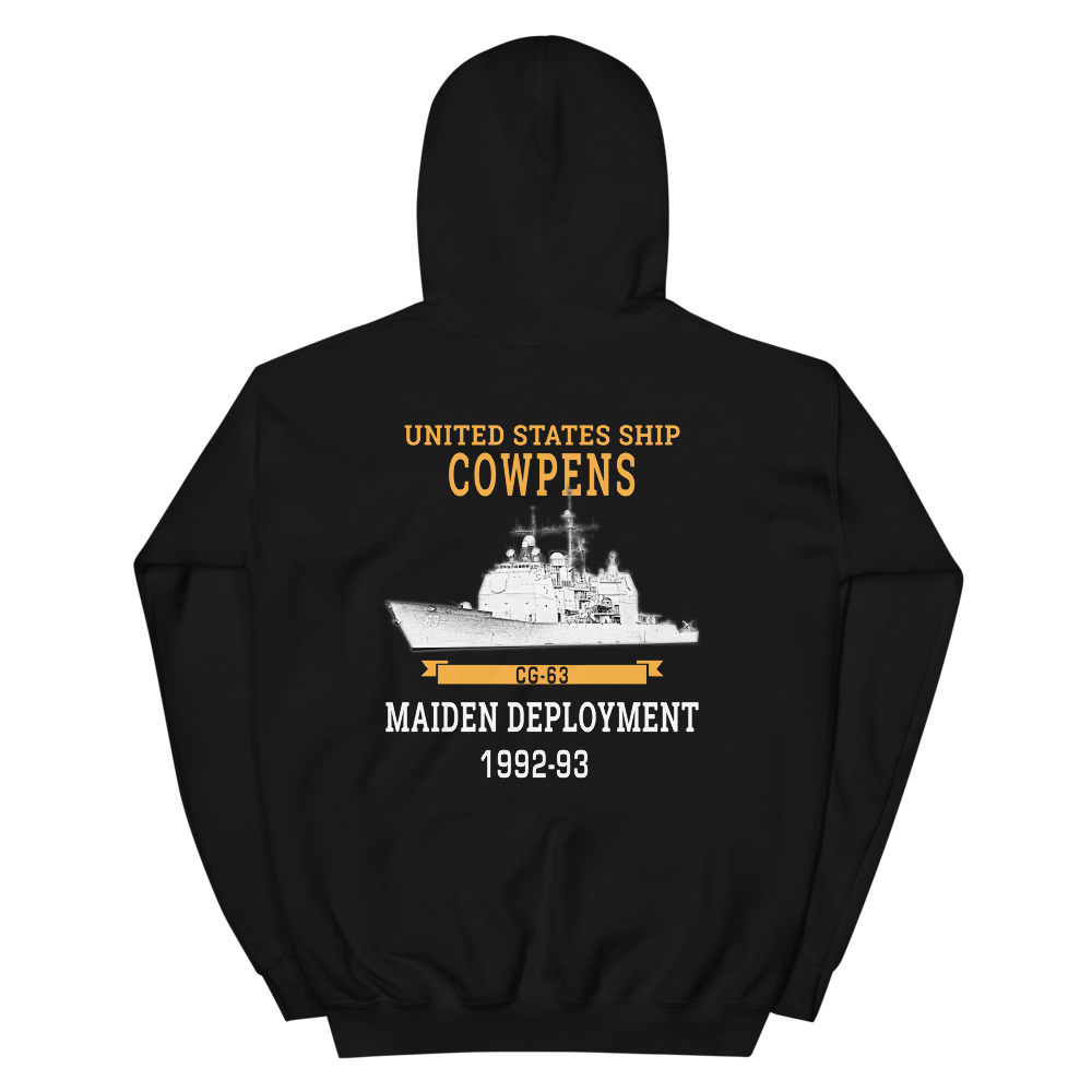 USS Cowpens (CG-63) 1992-93 Maiden Deployment Hoodie – back view, black