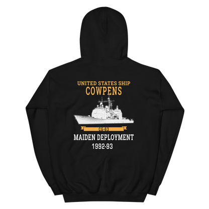 USS Cowpens (CG-63) 1992-93 Maiden Deployment Hoodie – back view, black