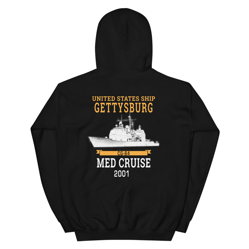 USS Gettysburg (CG-64) 2001 MED Hoodie – back view, black