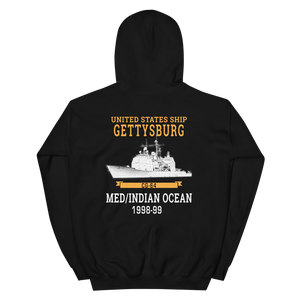 USS Gettysburg (CG-64) 1998-99 MED/IO Hoodie – back view, black