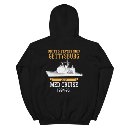 USS Gettysburg (CG-64) 1994-95 MED Hoodie – back view, black