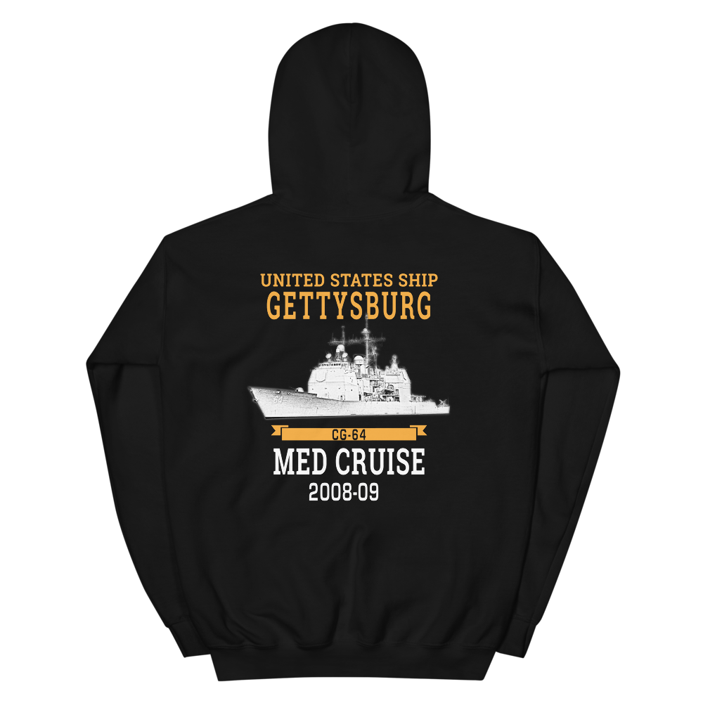 USS Gettysburg (CG-64) 2008-09 MED Hoodie – back view, black