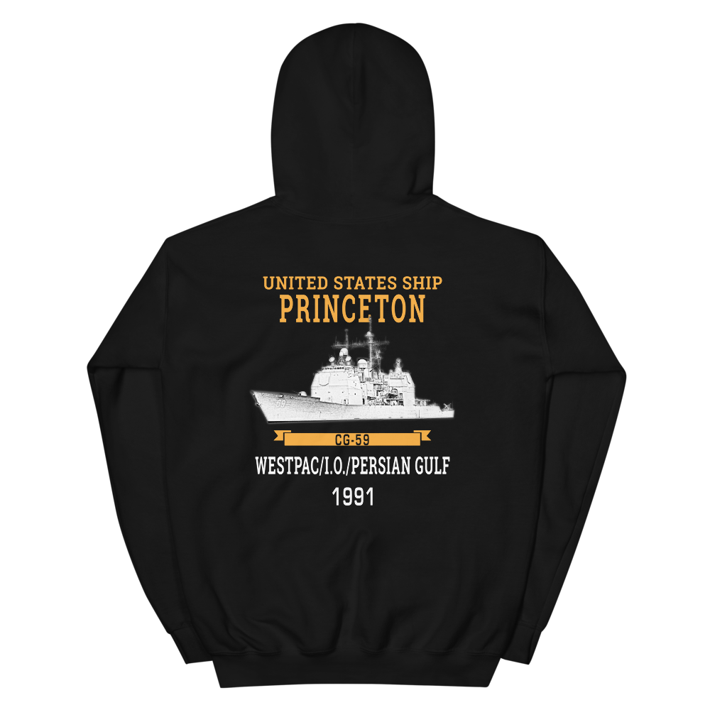 USS Princeton (CG-59) 1991 WESTPAC/IO/Persian Gulf Unisex Hoodie – back view, black