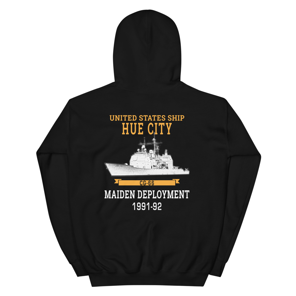 USS Hue City (CG-66) 1991-92 Maiden Unisex Hoodie – back view, black