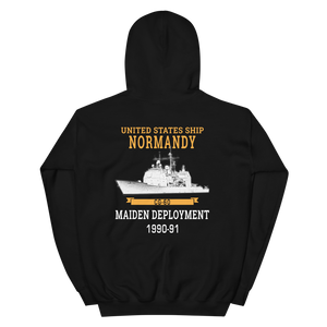 USS Normandy (CG-60) 1990-91 Maiden Deployment Unisex Hoodie – back view, black