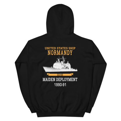 USS Normandy (CG-60) 1990-91 Maiden Deployment Unisex Hoodie – back view, black