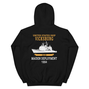 USS Vicksburg (CG-69) 1994 Maiden Deployment Unisex Hoodie – back view, black