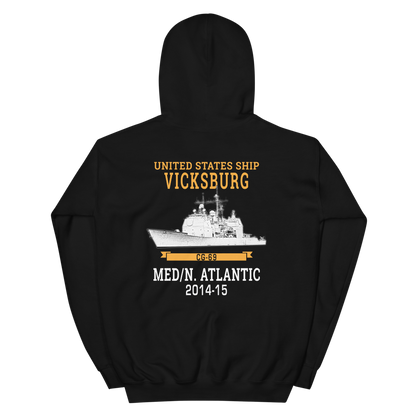 USS Vicksburg (CG-69) 2014-15 MED/N. ATLANTIC Unisex Hoodie – back view, black
