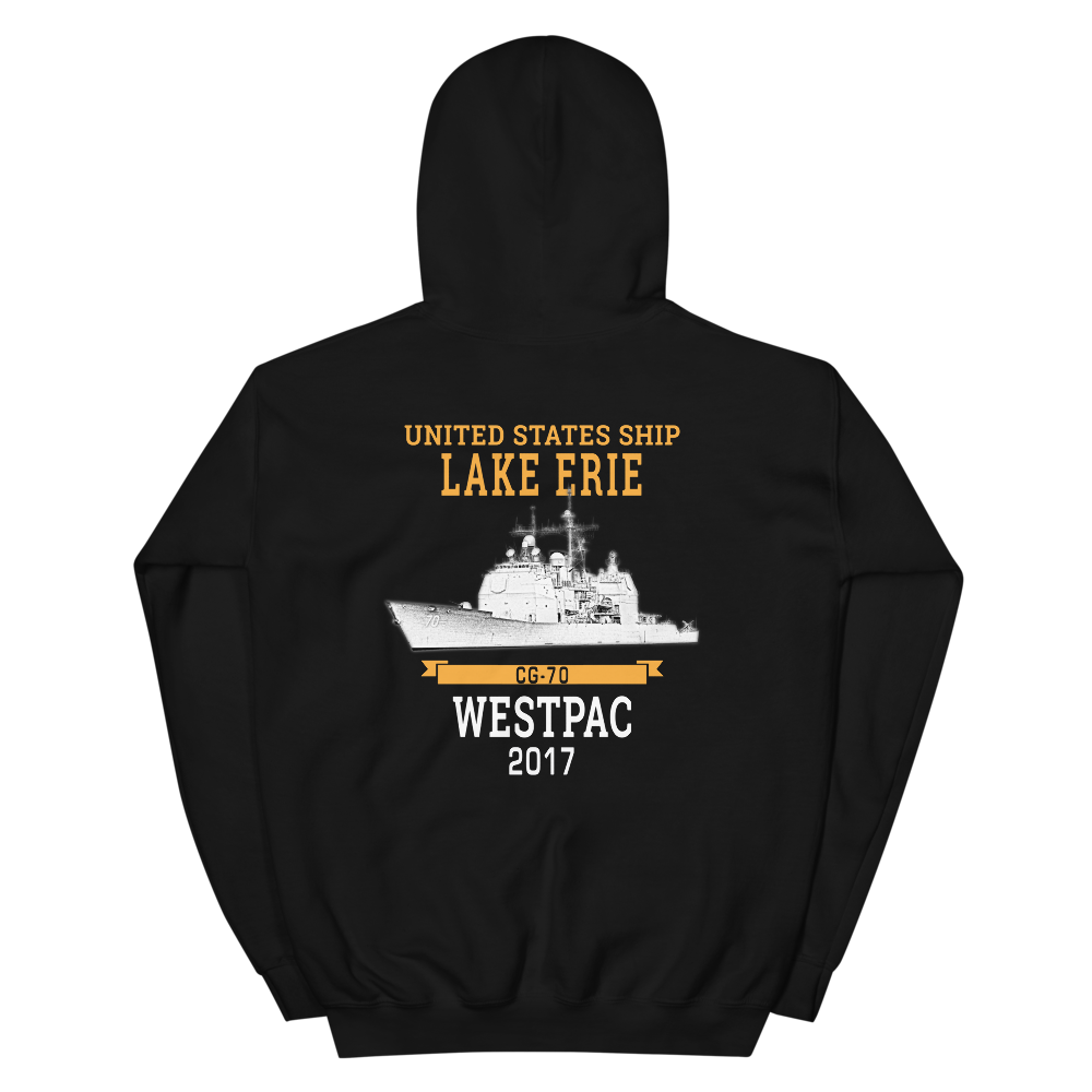 USS Lake Erie (CG-70) 2017 WESTPAC Unisex Hoodie – back view, black