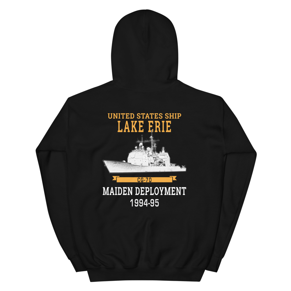 USS Lake Erie (CG-70) 1994-95 Maiden Deployment Unisex Hoodie – back view, black