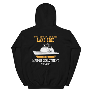 USS Lake Erie (CG-70) 1994-95 Maiden Deployment Unisex Hoodie – back view, black